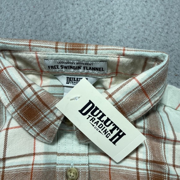 Duluth Trading Shirt Womens Small Green Brown Plaid Free Swingin Flannel Cotton - Picture 3 of 11